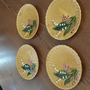 Ceramic Hand Painted in Germany Salad Plates Tan with Ripples